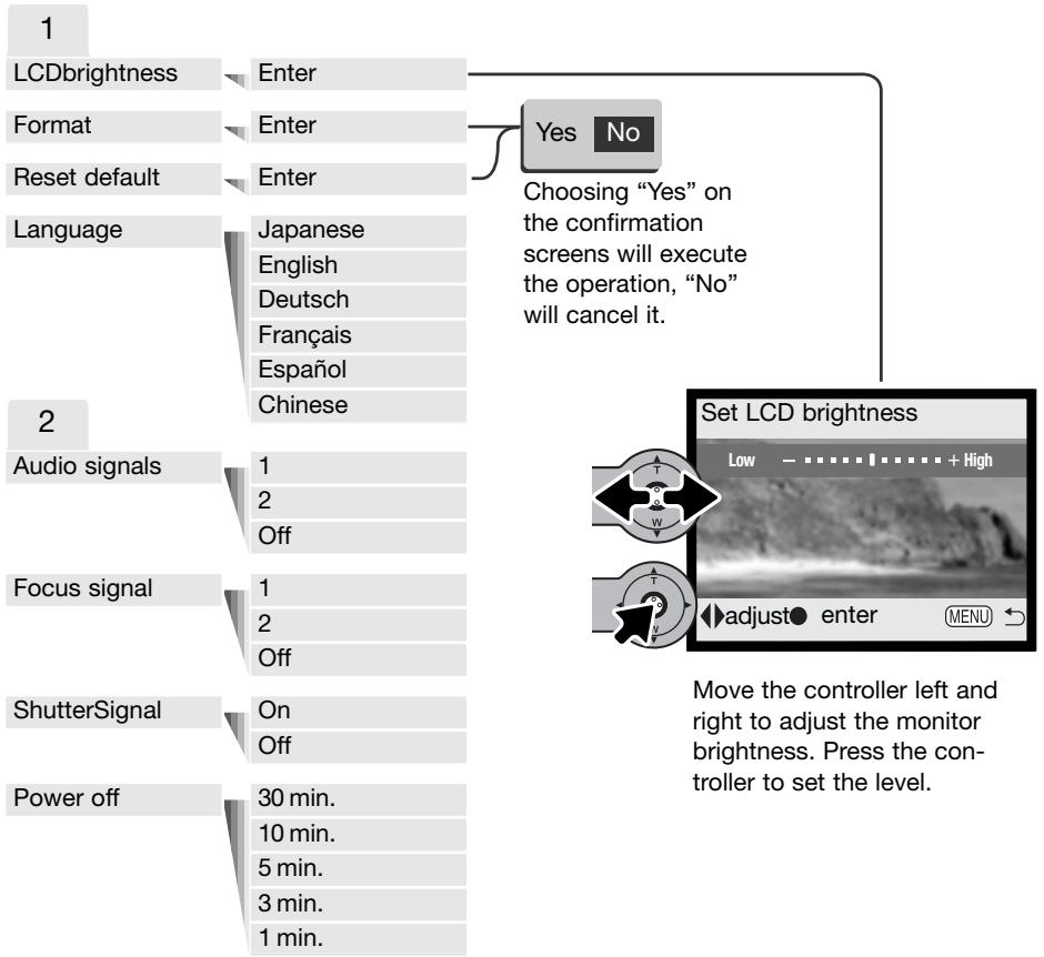 MINOLTA DIMAGE X21 - Menu options in the setup mode - 1