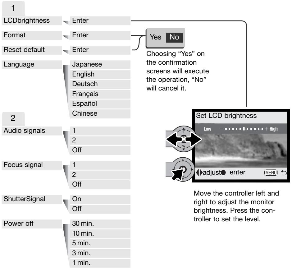 MINOLTA DIMAGE X31 - Menu options in the setup mode - 1