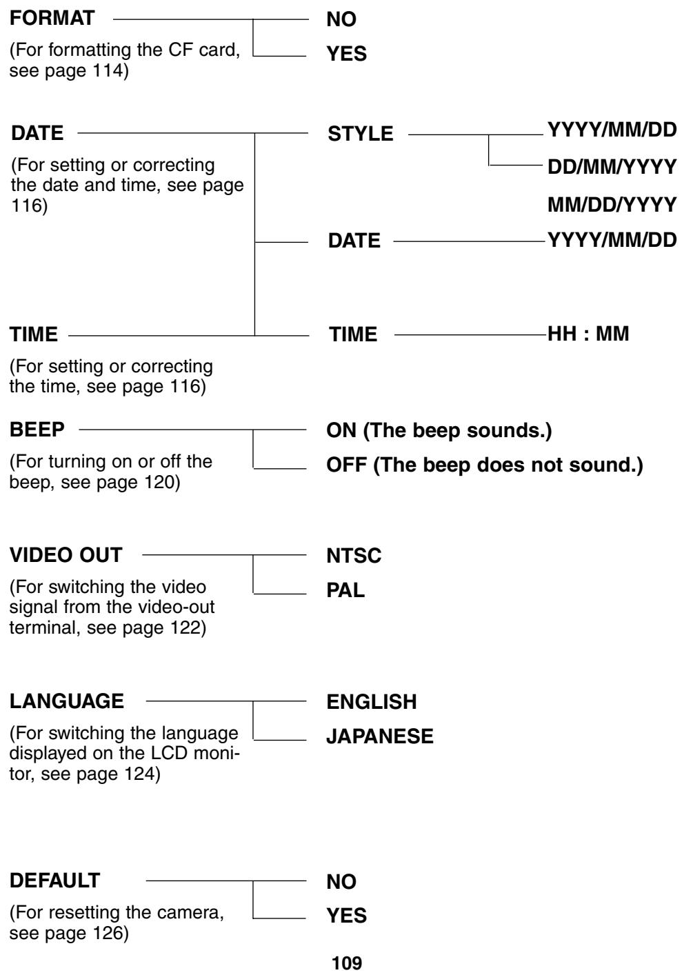 MINOLTA DIMAGE 2330 ZOOM - THE SETUP MODE MENU ITEMS AND EACH SETTING - 3