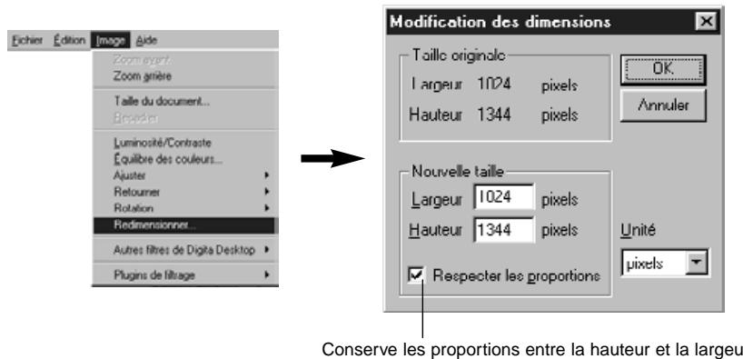MINOLTA DIMAGE EX - Sélectionner redimensionner l'image dans le menu image. - 1