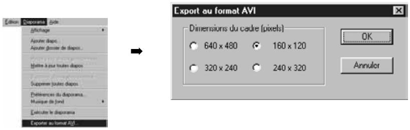 MINOLTA DIMAGE EX - Sur la fenêtre diaporama, sélectionner exporter vers AVI. - 1