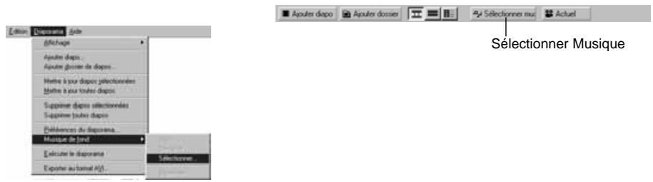 MINOLTA DIMAGE EX - Sur la fenêtre diaporama, sélectionner musique de fond dans le menu principal, puis sélectionner dans le menu auxiliaire. - 1