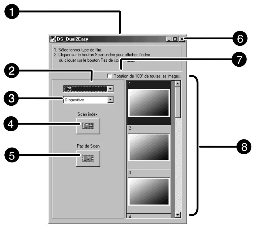 MINOLTA DIMAGE SCAN DUAL II AF-282OU - Fenêtre du logiciel easy scan – nomenclature - 1