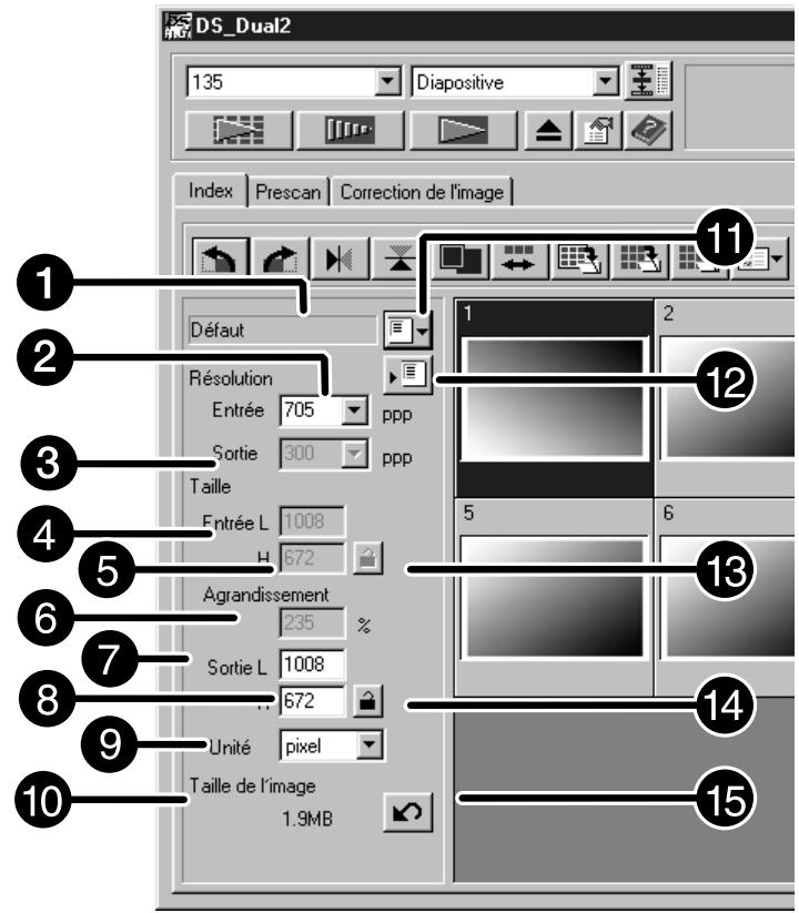 MINOLTA DIMAGE SCAN DUAL II AF-282OU - Zone de réglages de la fenêtre - nomenclature - 1