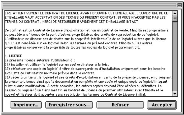 MINOLTA DIMAGE SCAN DUAL II AF-282OU - La licence d'utilisation apparait. - 1