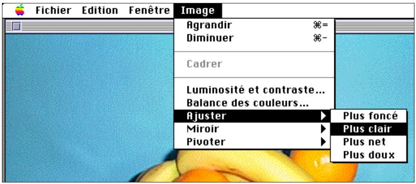MINOLTA DIMAGE V - Sélectionner ajuster dans le menu image et besoin plus clair ou plus foncé dans le sousmenu. - 1