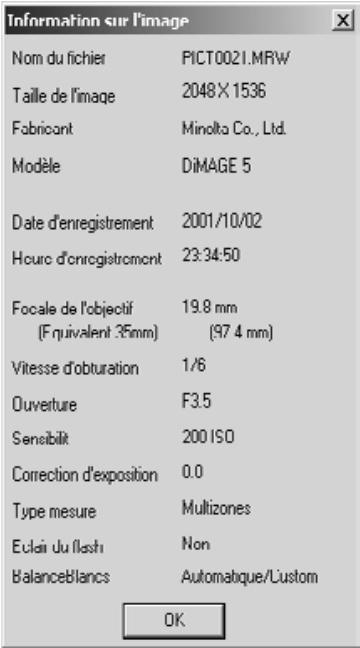 MINOLTA DIMAGE X - Affichage des données sauvegardées d'une image - 2
