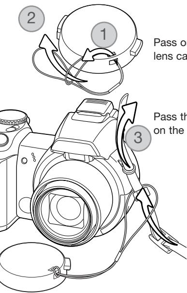 MINOLTA DIMAGE Z2 - Attaching the strap and lens cap - 1