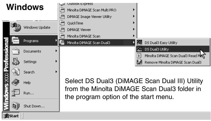 MINOLTA AF-2840 - Launching the DiIMAGE Scan Dual III Utility - 1