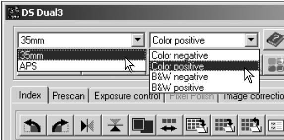 MINOLTA DIMAGE SCAN DUAL III - Selecting the film format and type - 1