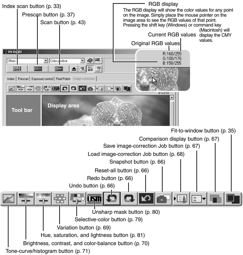 MINOLTA DIMAGE SCAN DUAL III - Main window and image-correction tab - 1