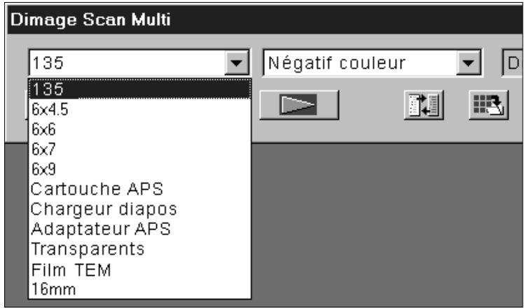 MINOLTA DIMAGE SCAN MULTI - Dans la fenêtre de commandes, sélectionnez la taille du film dans la liste déroulante. - 1