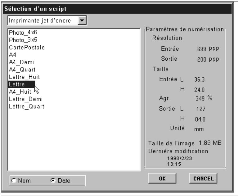 MINOLTA DIMAGE SCAN MULTI - Cliquez sur le nom du script, puis cliquez sur OK. - 2