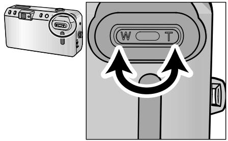 Diagram showing a digital camera with an icon and its internal control panel labeled W T, indicating clockwise rotation or signal.