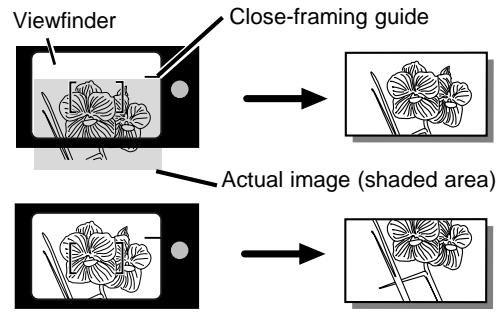 Viewfinder Close-framing guide Actual image (shaded area)