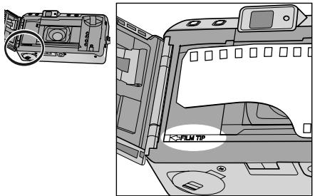 Technical diagram showing a device casing with labeled components and an inset view of the front panel.