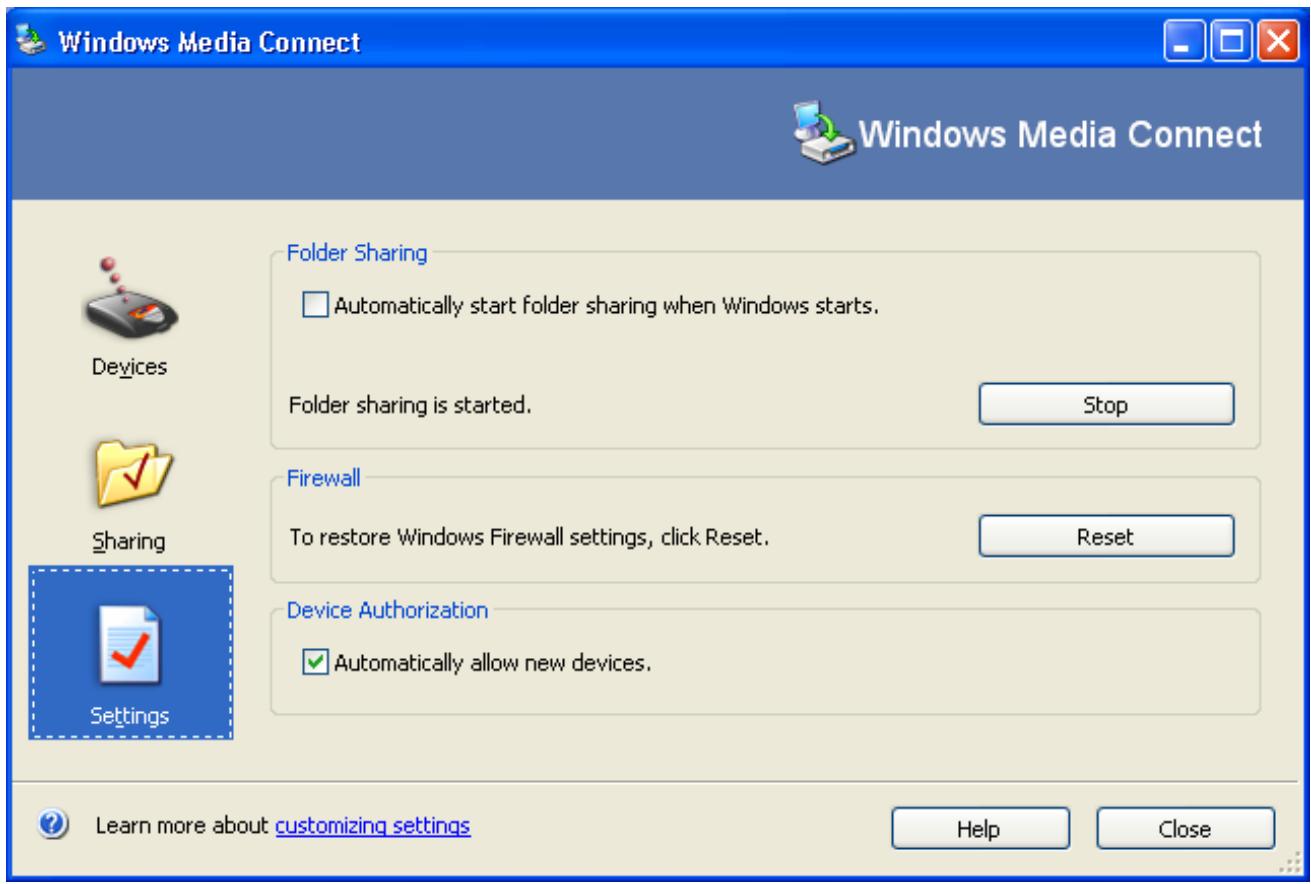 SCOTT RXI 300 WL - Settings for Windows Media Connect: - 1