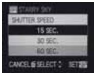START KEY SHUTTER SPEED 15 SEC. 30 SEC. 60 SEC. CANCEL SELECT SET