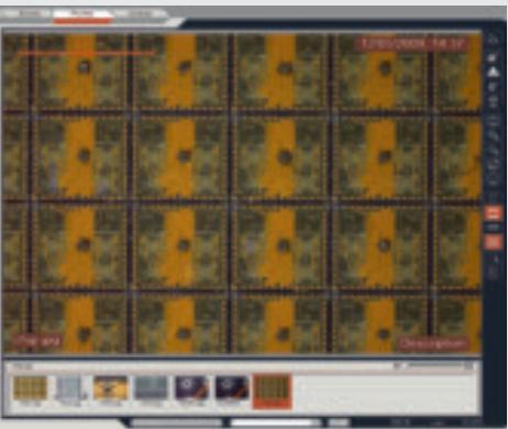 Screenshot of a software interface displaying a grid of image thumbnails with red annotations and status bar at the top.