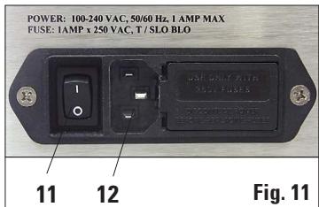 POWER: 100-240 VAC, 50/60 Hz, 1 AMP MAX FUSE: 1AMP x 250 VAC, T / SLO BLO 11 12 Fig. 11