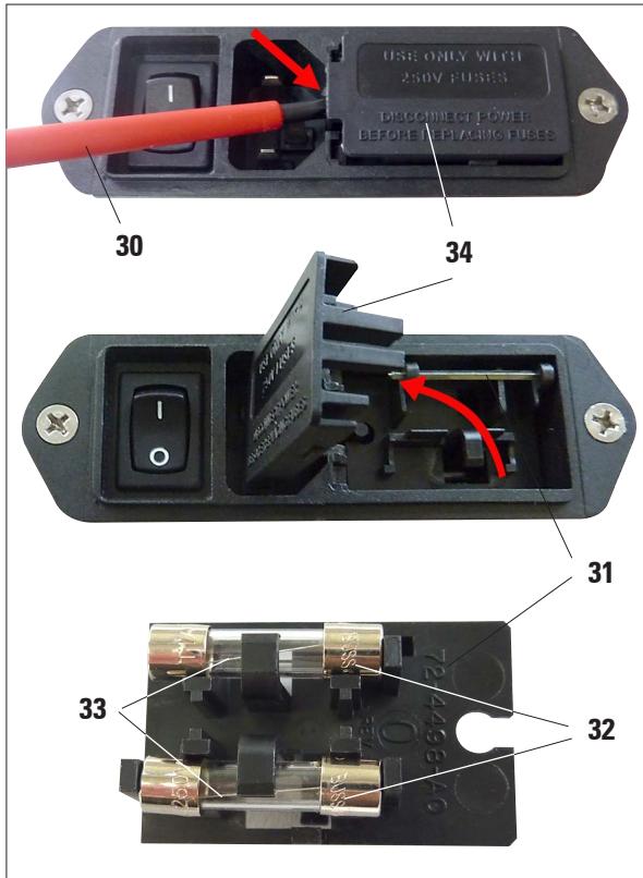 USE ONLY WITH 250V FUSES DISCONNECT POWER BEFORE REPLACING FUSES 30 34 31 33 32 724428-10