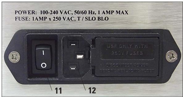 POWER: 100-240 VAC, 50/60 Hz, 1 AMP MAX FUSE: 1AMP x 250 VAC, T / SLO BLO USB ONLY WITHA 250V FUSES 11 12 DISCONNECT POWER BEFORE REPLATING FUSES