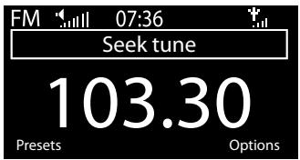 FM $mill 07:36 Seek tune 103.30 Presets Options