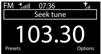 FM 07:36 Seek tune 103.30 Presets Options