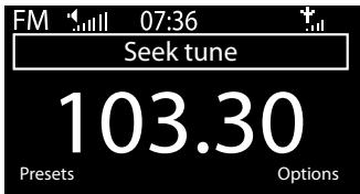 FM 07:36 Seek tune 103.30 Presets Options