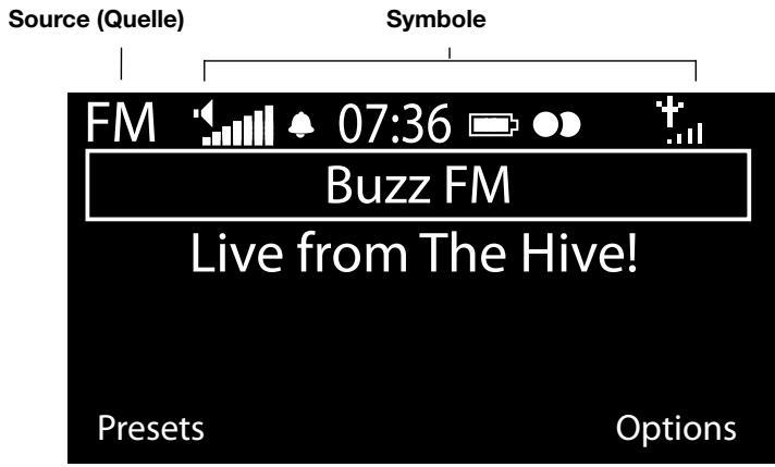 Source (Quelle) Symbole FM 07:36 Buzz FM Live from The Hive! Presets Options