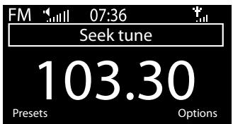 FM Still 07:36 Seek tune 103.30 Presets Options