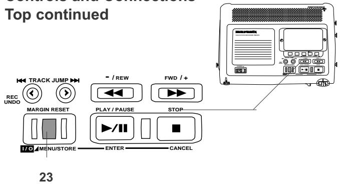 Controls and Connections Top continued TRACK JUMP /REW FWD /+ MARGIN RESET PLAY / PAUSE STOP I/O MENU/STORE ENTER CANCEL 23