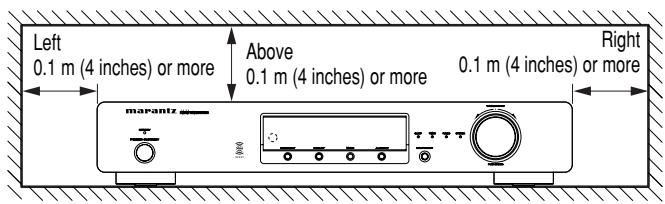 Left 0.1 m (4 inches) or more Above 0.1 m (4 inches) or more Right 0.1 m (4 inches) or more