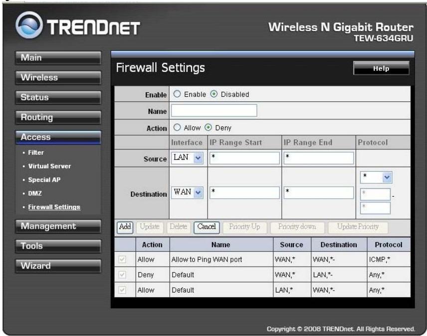 TRENDNET TEW-634GRU - Firewall Settings - 1