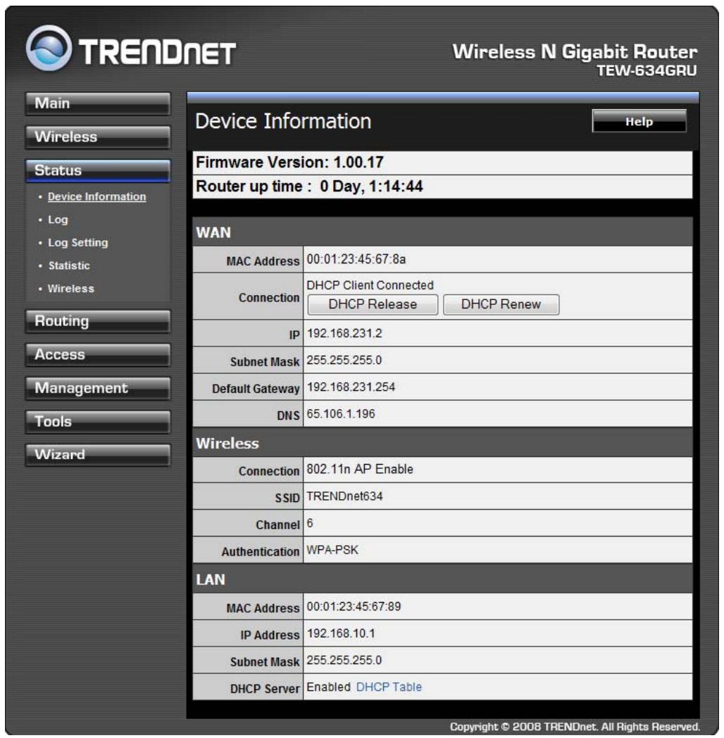 TRENDNET TEW-634GRU - Device Information - 1