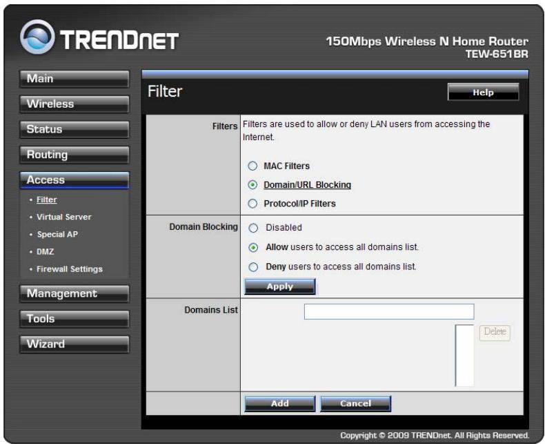 TRENDNET TEW-651BR - Domain/URL Blocking - 1