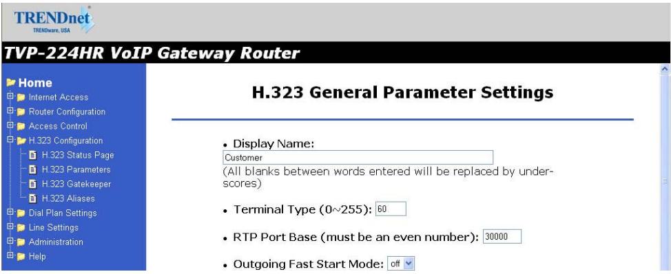 TRENDNET TVP-224HR - H.323 Parameters - 1
