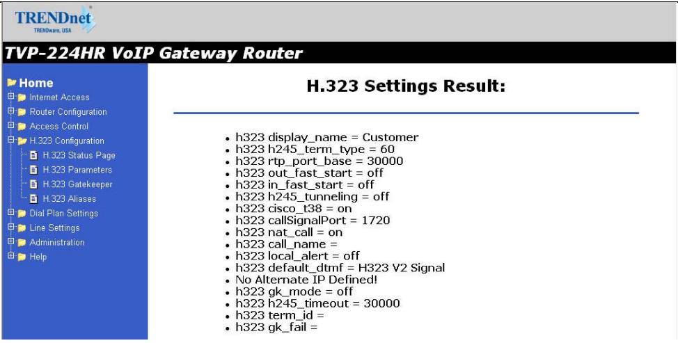 TRENDNET TVP-224HR - H.323 Status Page - 1