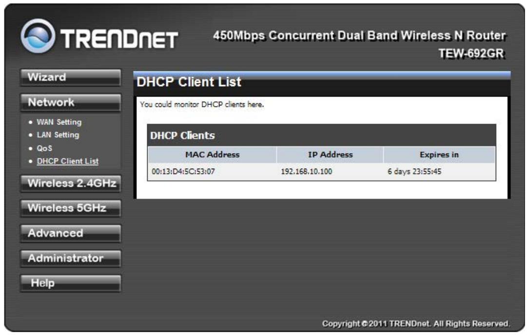 TRENDNET TEW-692GR - DHCP CLIENT LIST - 1