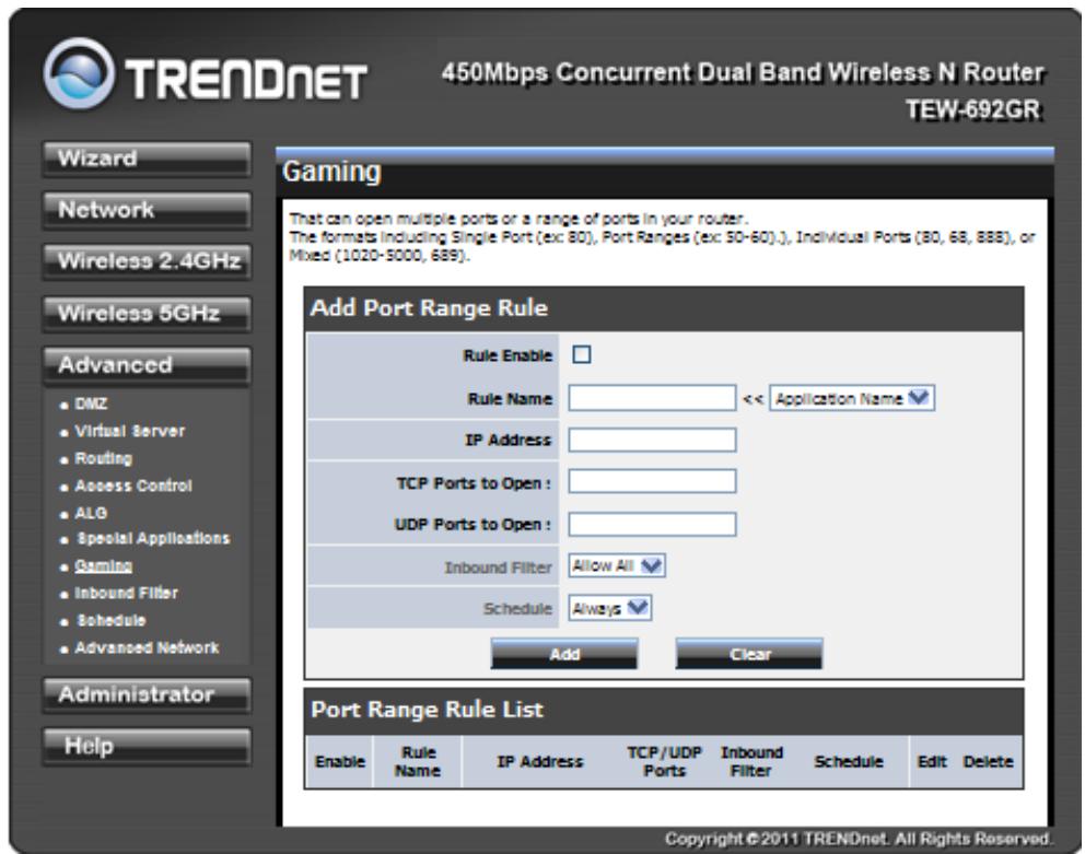 TRENDNET TEW-692GR - Add/Edit Port Trigger Rule - 1