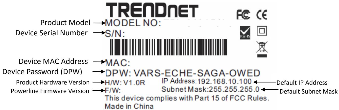 TRENDNET TPL-310AP - Device Label - 1