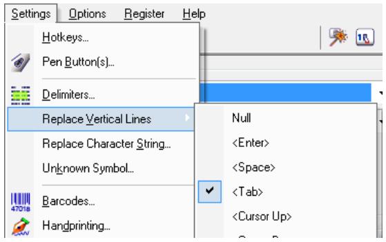 IRIS PEN TRANSLATOR 6 - To replace vertical lines in the target application: - 1