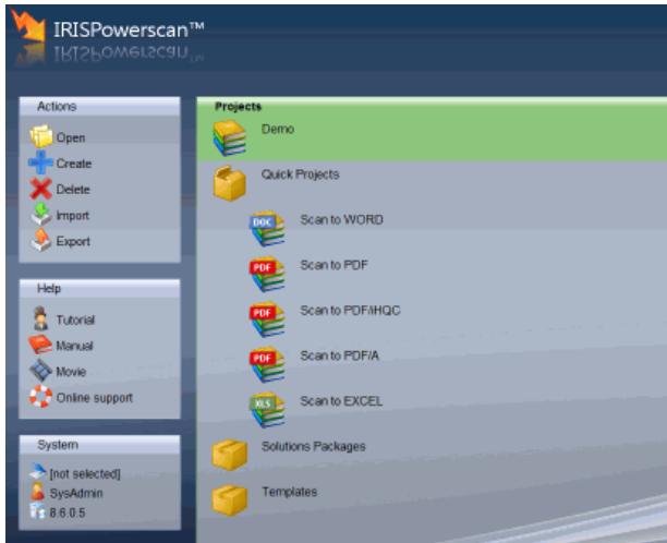 IRIS POWERSCAN 9.0 - START UP WINDOW - 1