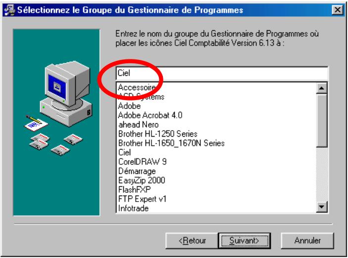 CIEL ASSOCIATION - Indiquez le groupe de programme (par défaut « Ciel ») - 1