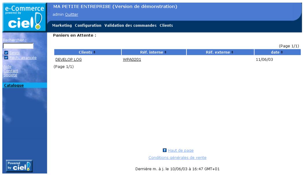 CIEL E-COMMERCE - Voir tous les paniers en attente - 1