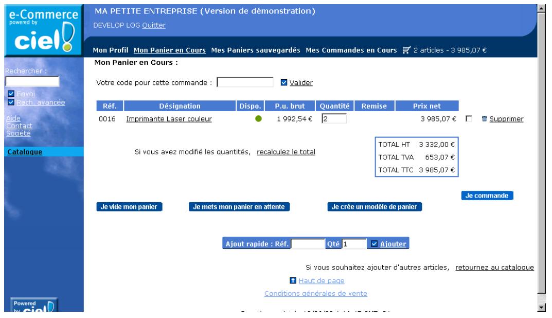 CIEL E-COMMERCE - Le PANIER de commande - 1