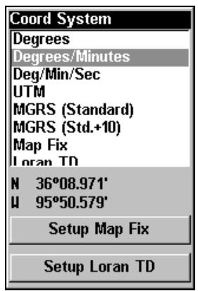 EAGLE CUDA240S GPS - Sélection du système de coordonnées - 2