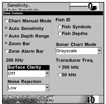 EAGLE FISHELITE 480 - To adjust the Surface Clarity level: - 1