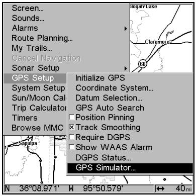 EAGLE FISHELITE 480 - To get to the GPS Simulator: - 1