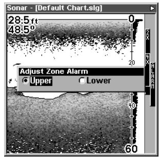 EAGLE FISHELITE 480 - To adjust and turn on the zone alarm: - 2